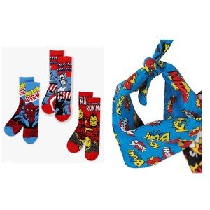 Marvel Avengers Spider Man/Iron Man/Capt. America 3 Pack Crew Socks Bandana Set